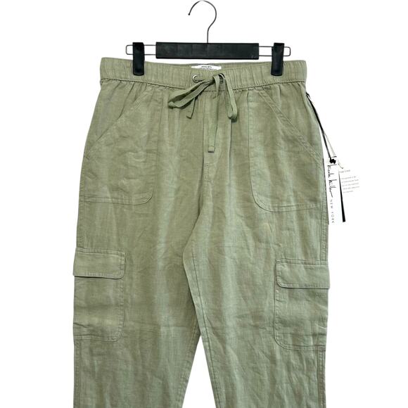 Nicole Miller Linen Cargo Jogger Pants NWT Women's Sz M Green Gorpcore Utility - Picture 5 of 7
